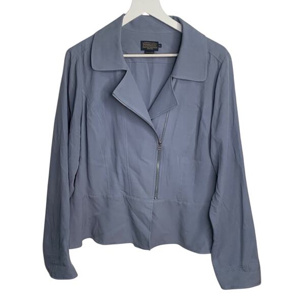 Pendleton Women's Jacket Blue Gray Zipper 100% Silk Collared Blazer W-297 Sz XL - Picture 1 of 7